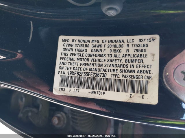 Honda Civic Lx 2015 19XFB2F55FE236730 Image 9
