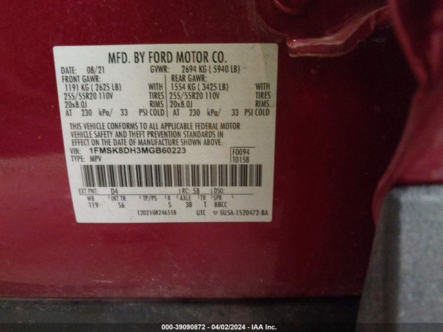 Ford EXPLORER XLT 2021 1FMSK8DH3MGB60223 Image 9