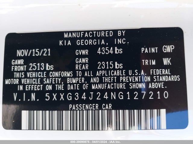KIA K5 EX 2022 5XXG34J24NG127210 Image 9