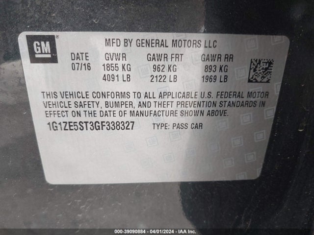 Chevrolet MALIBU 1LT 2016 1G1ZE5ST3GF338327 Image 9