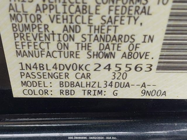 1N4BL4DV0KC245563 Nissan Altima 2.5 Sv