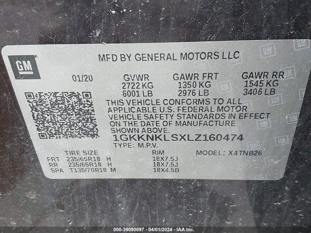 GMC ACADIA SLE 2020 1GKKNKLSXLZ160474 Image 9