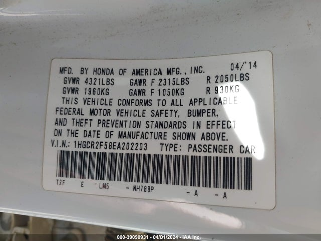 Honda Accord Sport 2014 1HGCR2F58EA202203 Image 9