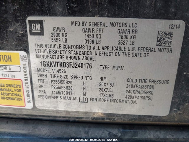 GMC Acadia Denali 2015 1GKKVTKD3FJ240176 Image 9