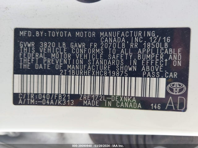 Toyota COROLLA LE 2017 2T1BURHEXHC819875 Image 9