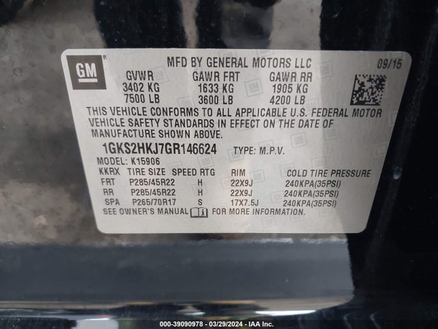 GMC YUKON XL DENALI 2016 1GKS2HKJ7GR146624 Image 9