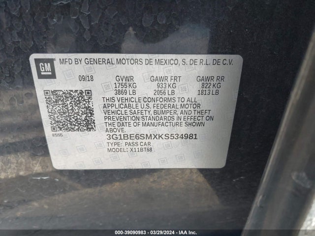 Chevrolet CRUZE LT 2019 3G1BE6SMXKS534981 Image 9