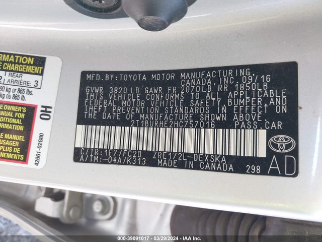 Toyota COROLLA SE 2017 2T1BURHE2HC757016 Image 9