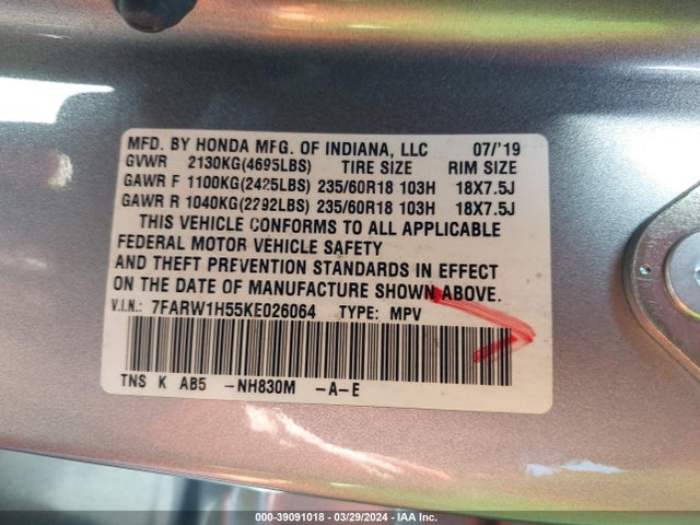 Honda CR-V EX 2019 7FARW1H55KE026064 Image 9