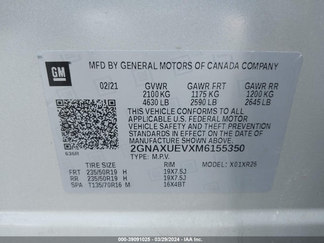 Chevrolet Equinox Awd Lt 2021 2GNAXUEVXM6155350 Image 9
