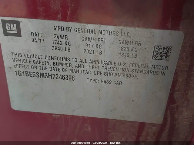 Chevrolet Cruze Lt Auto 2017 1G1BE5SM3H7246396 Image 9