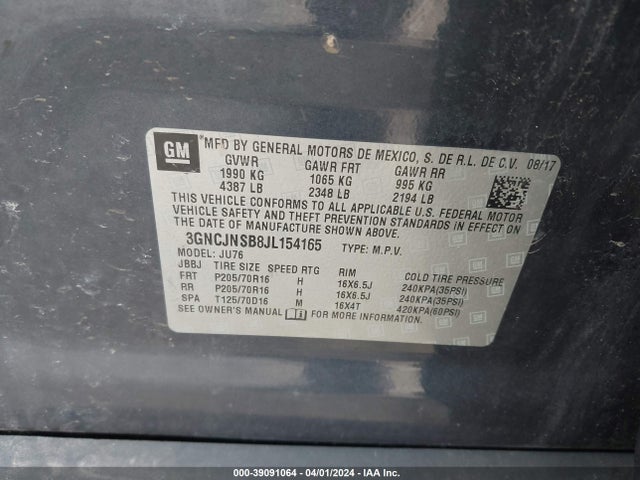 Chevrolet TRAX LS 2018 3GNCJNSB8JL154165 Image 9