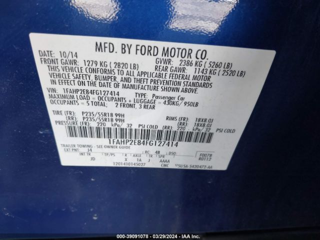 1FAHP2E84FG127414 Ford TAURUS SEL