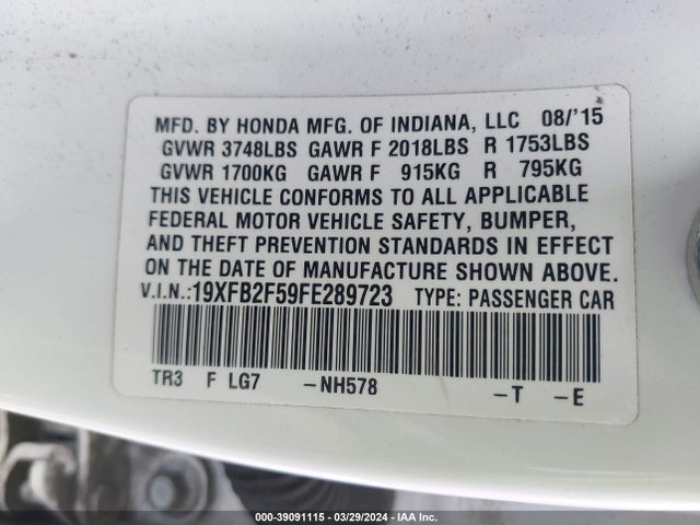 Honda Civic Lx 2015 19XFB2F59FE289723 Image 9