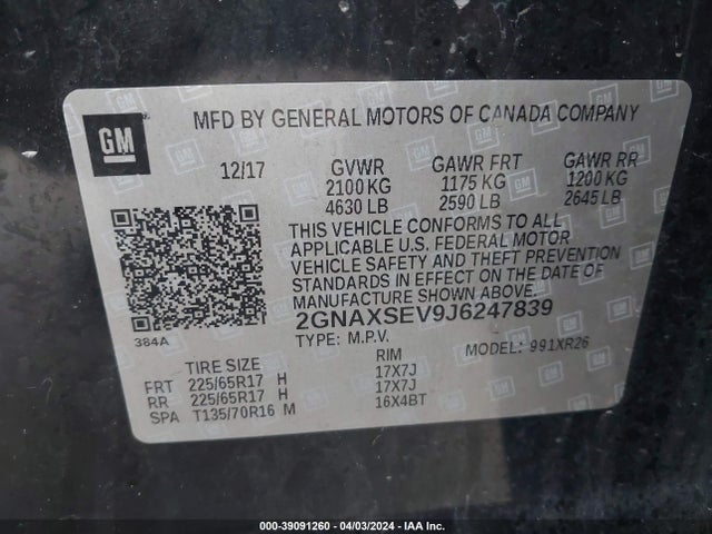 Chevrolet EQUINOX LT 2018 2GNAXSEV9J6247839 Image 9