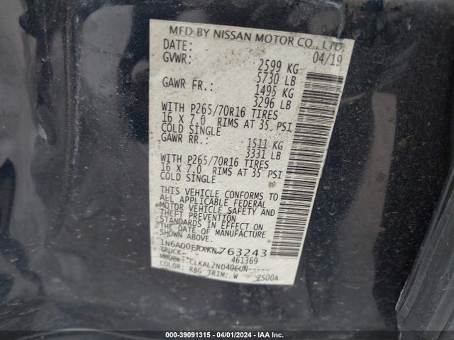 Nissan Frontier Sv 2019 1N6AD0ERXKN763243 Image 9