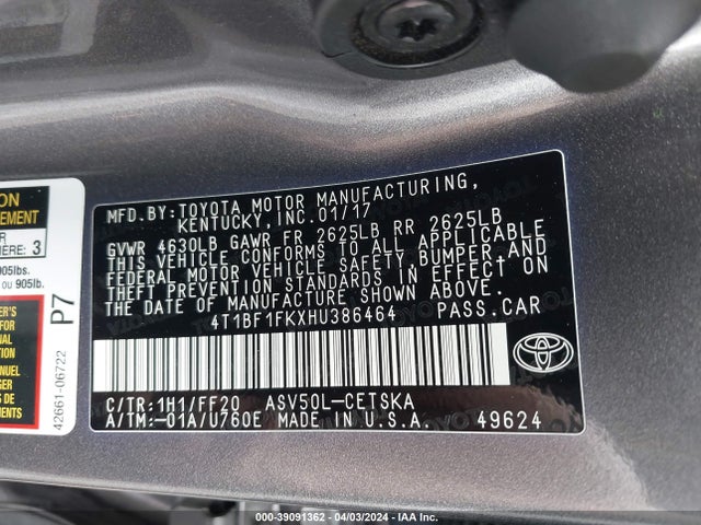 Toyota CAMRY SE 2017 4T1BF1FKXHU386464 Image 9