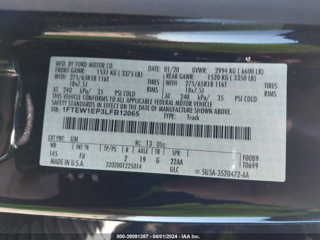 Ford F-150 Xlt 2020 1FTEW1EP3LFB12065 Image 9