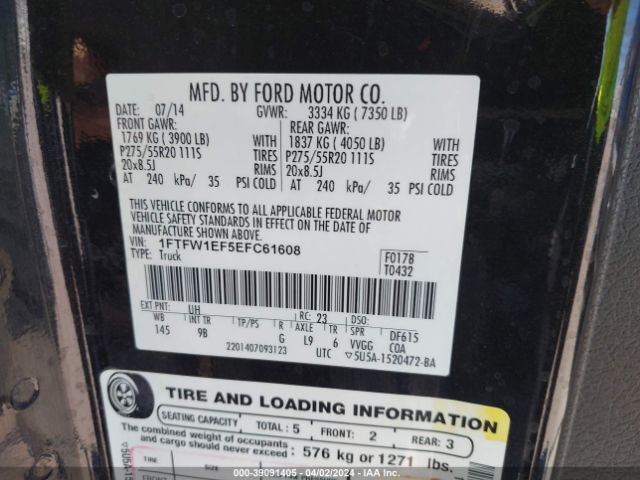 1FTFW1EF5EFC61608 Ford F-150 Platinum