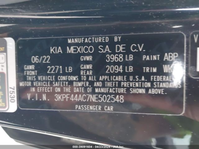 3KPF44AC7NE502548 KIA FORTE GT