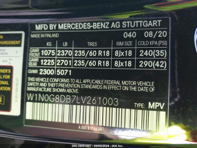 W1N0G8DB7LV261003 Mercedes-Benz GLC 300