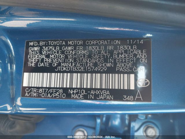 JTDKDTB32E1574929 Toyota Prius C Two