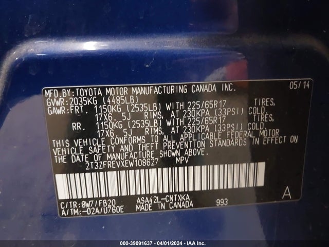 Toyota RAV4 LE 2014 2T3ZFREVXEW108627 Image 9