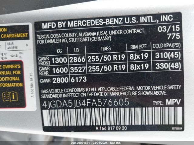 4JGDA5JB4FA576605 Mercedes-Benz ML 350