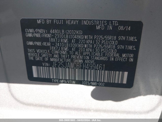 Subaru Forester 2.5i Touring 2015 JF2SJAWC6FH499461 Image 9