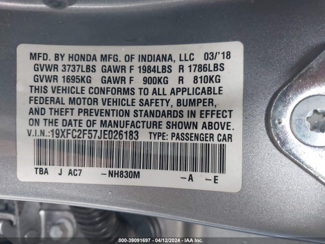 Honda Civic Lx 2018 19XFC2F57JE026183 Image 9