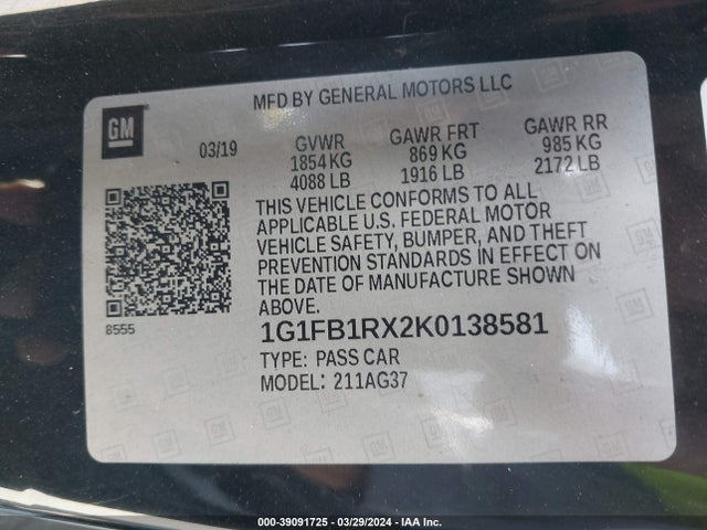 Chevrolet Camaro 1ls 2019 1G1FB1RX2K0138581 Image 9