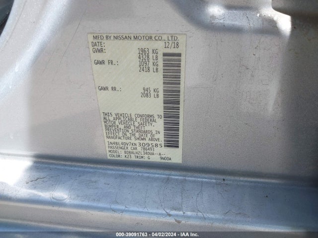 Nissan Altima 2.5 Sv 2019 1N4BL4DV7KN309585 Image 9