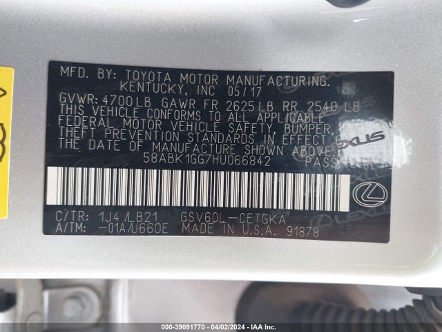 58ABK1GG7HU066842 Lexus ES 350
