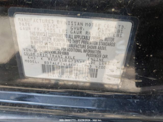 3N1CN8EVXML891069 Nissan Versa Sv Xtronic Cvt