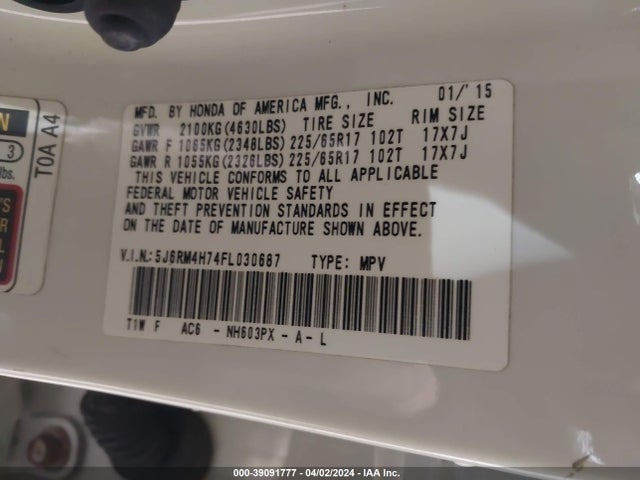 Honda Cr-v Ex-l 2015 5J6RM4H74FL030687 Image 9