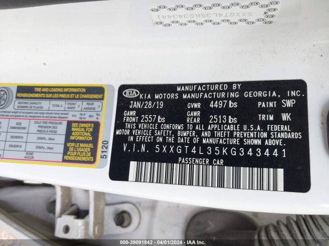 KIA Optima Lx 2019 5XXGT4L35KG343441 Image 9
