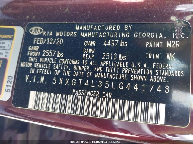KIA Optima Lx 2020 5XXGT4L35LG441743 Image 9