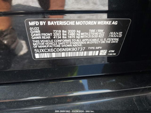 5UXCX6C06N9K90737 BMW X7 M50i