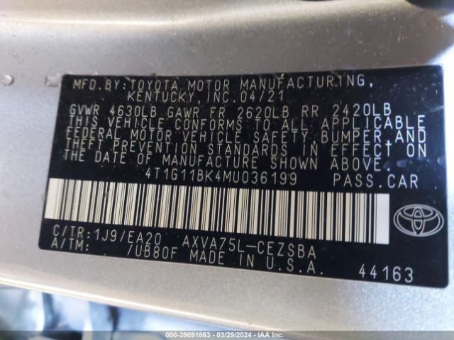 4T1G11BK4MU036199 Toyota Camry Se Awd