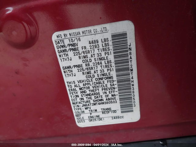 Nissan ROGUE SV 2017 JN8AT2MT4HW380503 Image 9