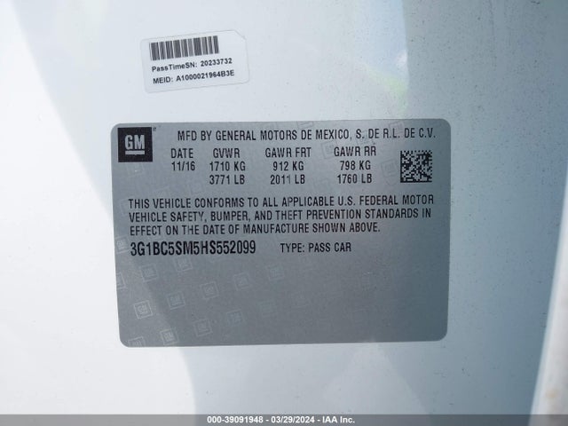 Chevrolet Cruze Ls Auto 2017 3G1BC5SM5HS552099 Image 9