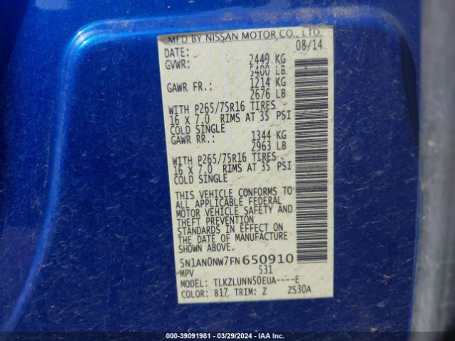 5N1AN0NW7FN650910 Nissan Xterra Pro-4x