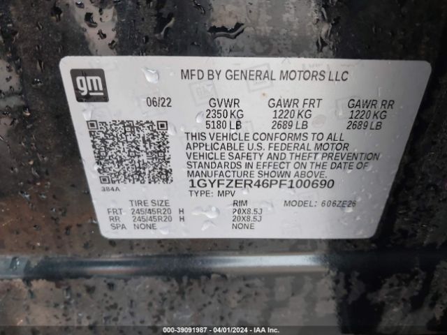 1GYFZER46PF100690 Cadillac Xt4 Fwd Sport