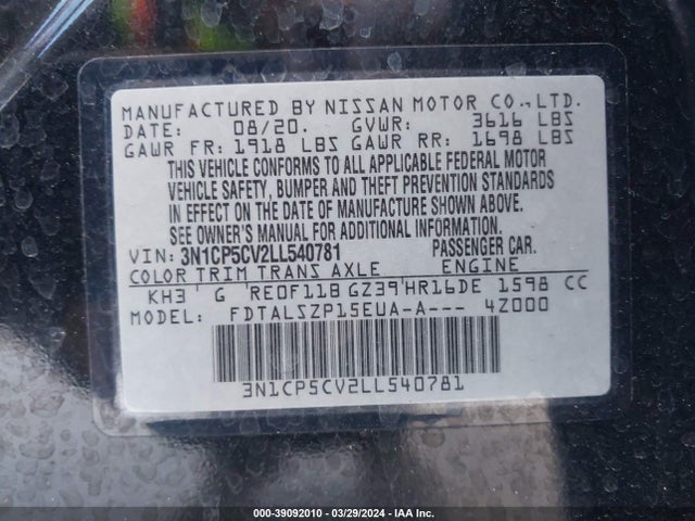 Nissan Kicks Sv Xtronic Cvt 2020 3N1CP5CV2LL540781 Image 9