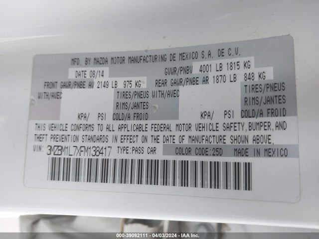 Mazda Mazda3 I Touring 2015 3MZBM1L7XFM138417 Image 9