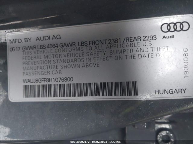 WAUJ8GFF8H1076800 Audi A3 2.0t Premium