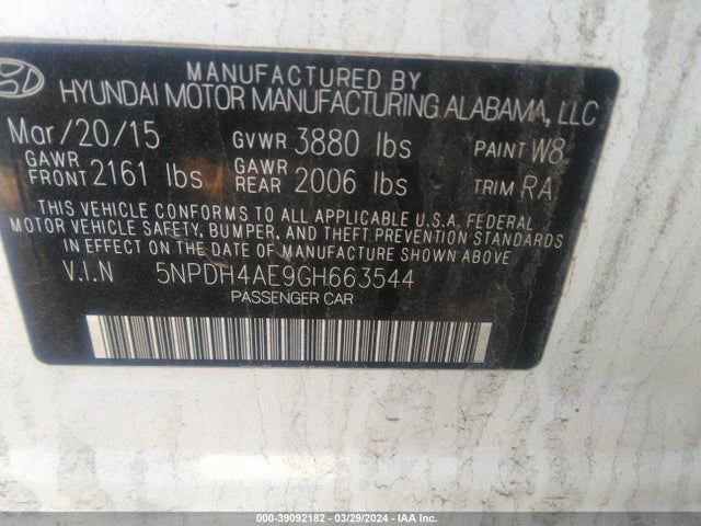 Hyundai ELANTRA SE 2016 5NPDH4AE9GH663544 Image 9