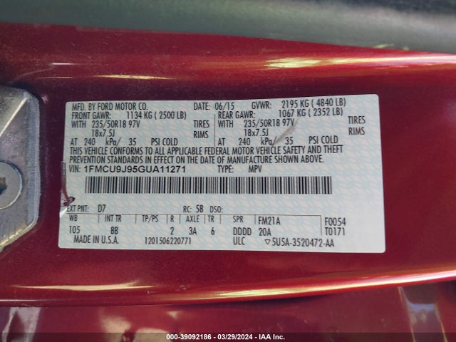Ford Escape Titanium 2016 1FMCU9J95GUA11271 Image 9
