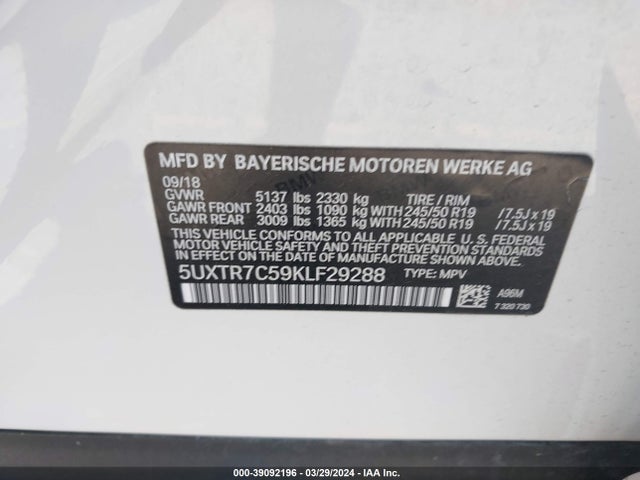 BMW X3 Sdrive30i 2019 5UXTR7C59KLF29288 Image 9