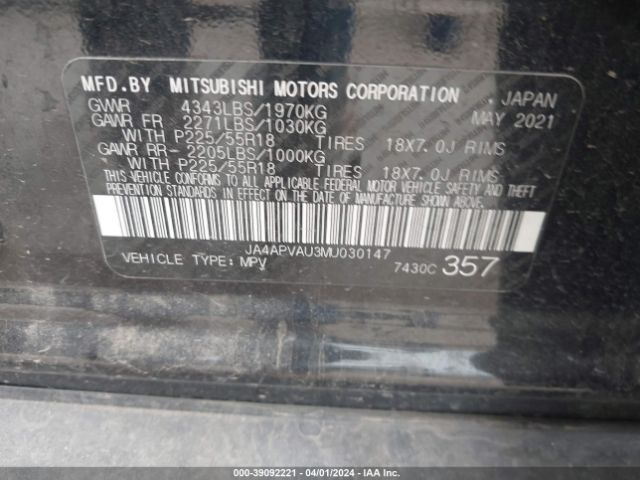JA4APVAU3MU030147 Mitsubishi Outlander Sport 2.0 Se 2wd
